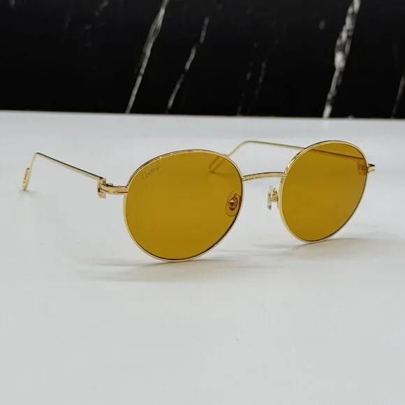 NEW CARTIER CT0249S 004 UNISEX GOLD ROUND SUNGLASSES CARTIER CT0249S - Picture 4 of 11